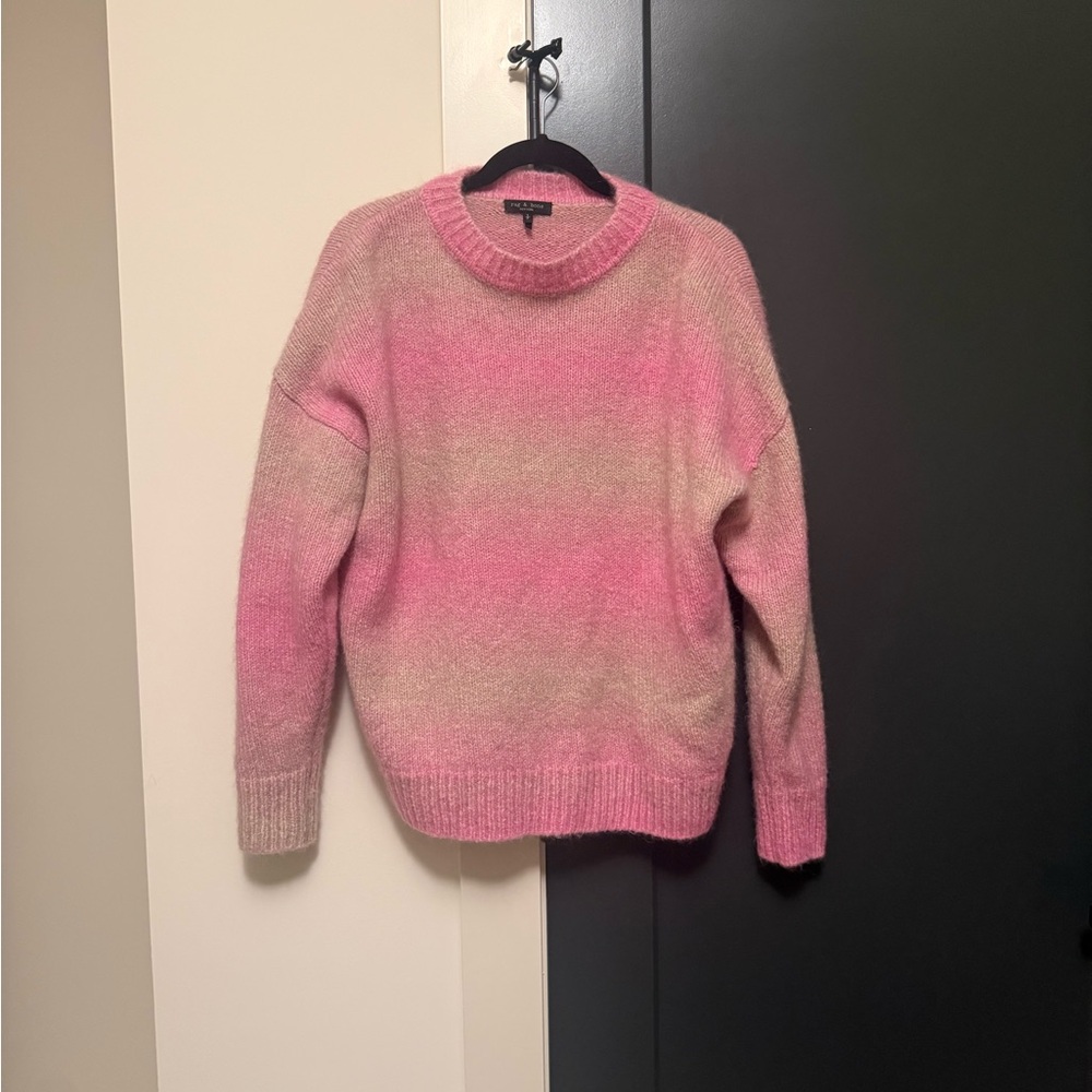 rag & bone Pink and Cream Crew Neck Sweater